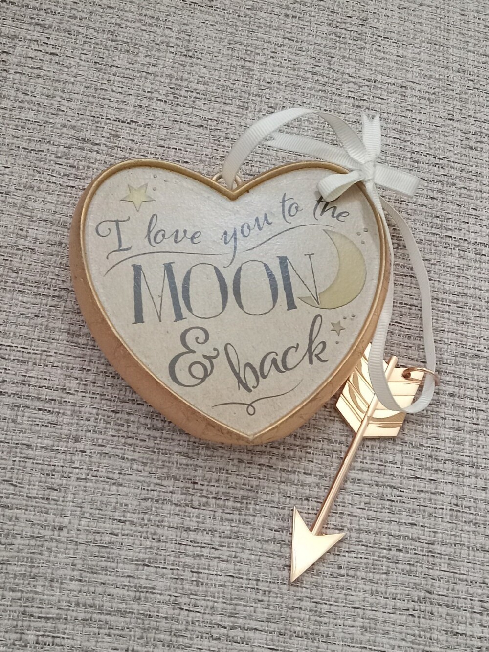 Heart Shaped "I Love You to the Moon & Back" Wall Plaque - Gold & Cream